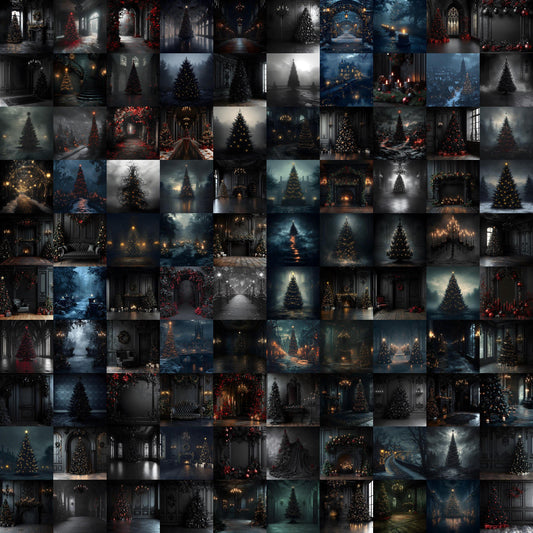 Gothic Christmas Backdrops, Digital Backdrop, Santa Christmas Backdrop, Gothic Dark Festive Digital Download Black Christmas Backgrounds
