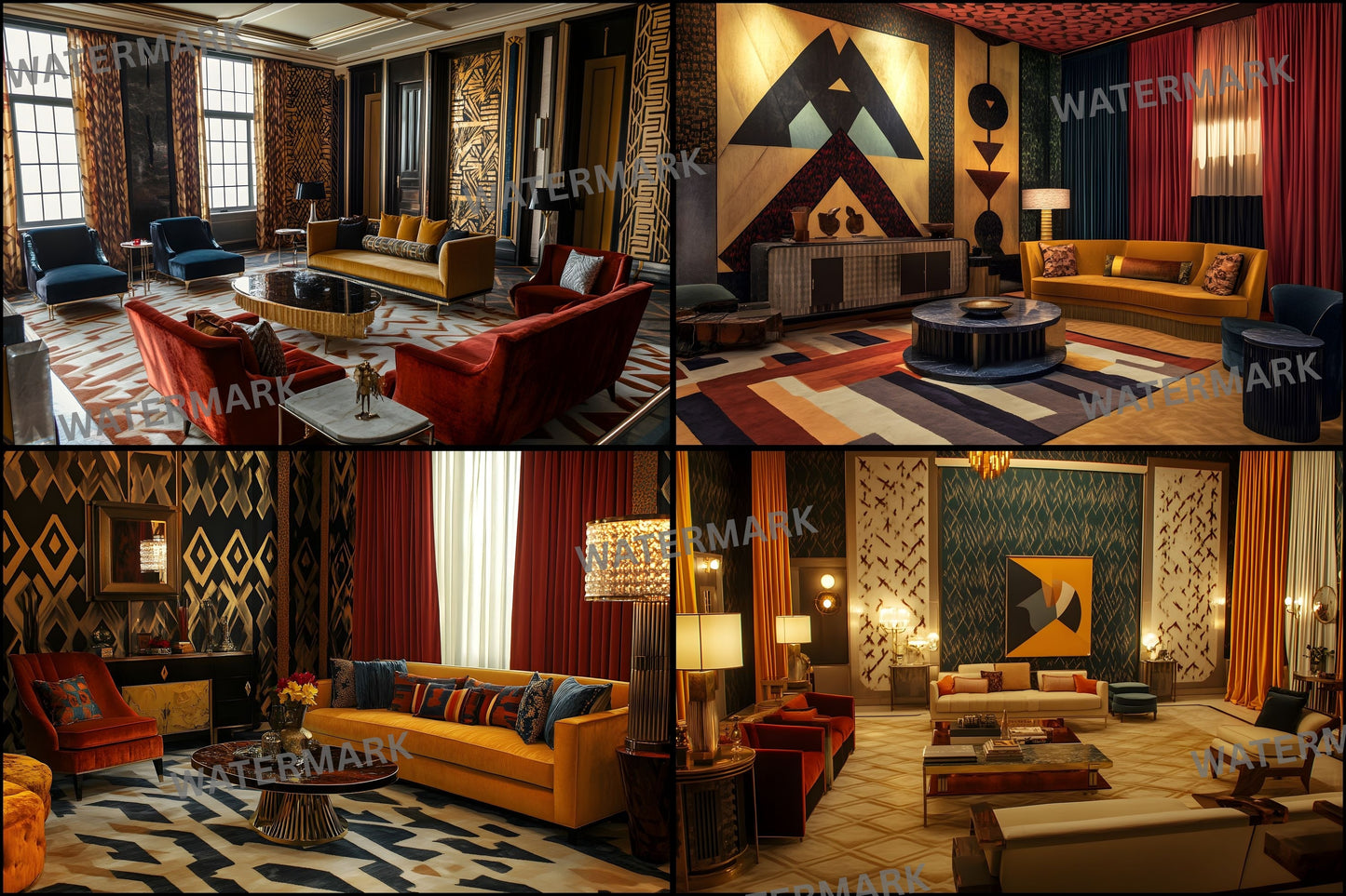 Art Deco Living Room Digital Backdrop, Elegant Interior Background for Photography, Virtual Photo Studio, Zoom Meeting, and Creative Composites