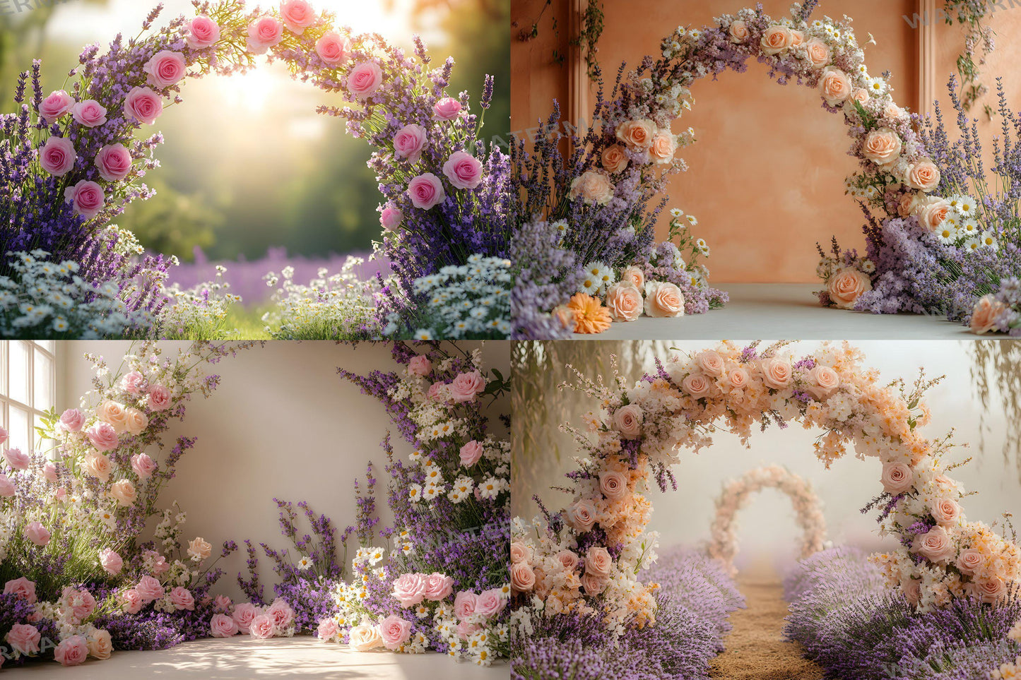 Wildflower Archway Photography Backdrop - Romantic Floral Digital Background for Weddings, Events & Spring Photoshoots