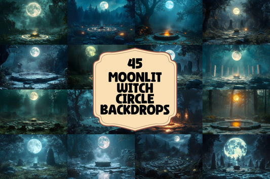 Moonlit Witch Circle Backdrops for Digital and Video Use | Mystical Forest Circles and Magical Scenes for Fantasy Photography & Videos
