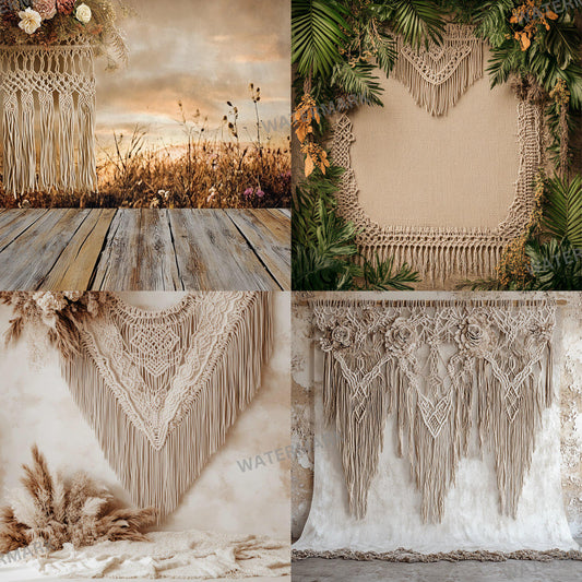 Boho Chic Backdrops | Macrame & Floral Rustic Digital Backgrounds | Boho Photography - Boho Scene, Photoshop, Indoor Photography Backdrop