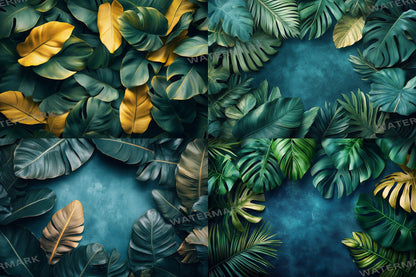 Tropical banana leaves digital backdrops, jungle PNG overlays for photography, botanical background scenes, lush greenery composites