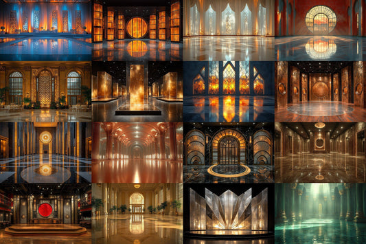 Art Deco Mirror Backdrop: 4PNGs for Vintage Glamour Photography, 19s Style Props, Elegant Reflection Digital Backdrops