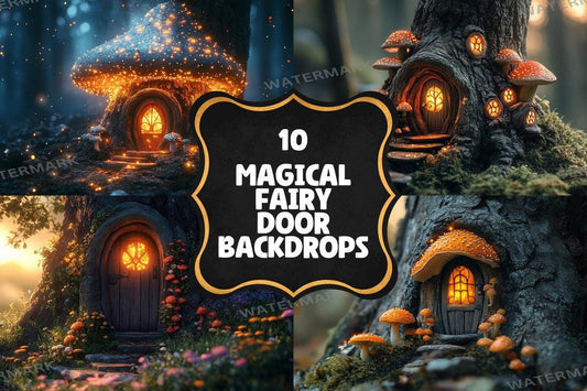 Magical Fairy Door Backdrops, Enchanted Forest Treehouse Digital Background, Whimsical Fantasy Secret Garden - Photoshop - Photo Editing