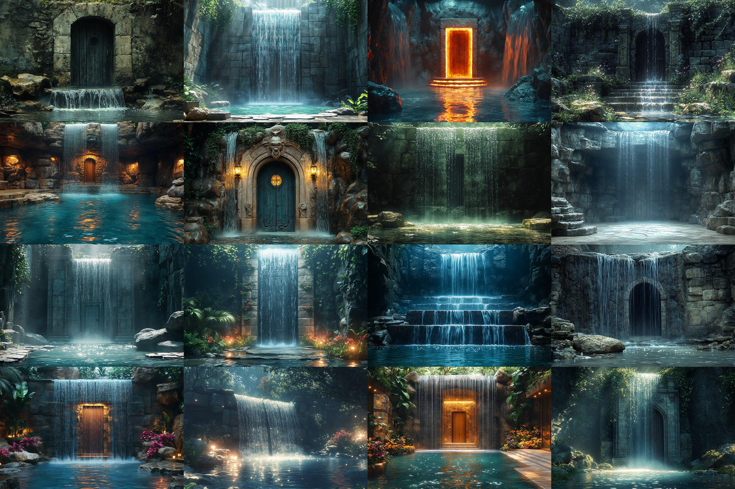 Fairy Waterfall Backdrops, Enchanted Cascades, Mystical Forest Falls, Dreamy Fantasy Streams, Magical Nature Digital Backgrounds