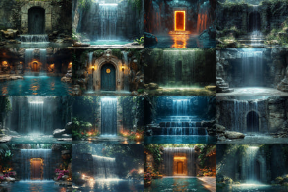 Fairy Waterfall Backdrops, Enchanted Cascades, Mystical Forest Falls, Dreamy Fantasy Streams, Magical Nature Digital Backgrounds