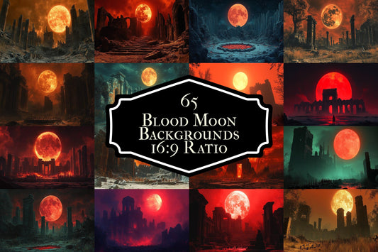 Blood Orange Moon streaming background, 16:9 ratio. Dark sky with a fiery orange moon, perfect for TV wallpaper or digital backdrops