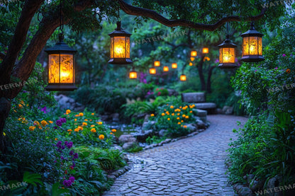 Hidden Lantern Garden Backdrop: PNGs for Enchanting Night Photography, Magical Forest Lantern Scenes, Serene Secret Garden Backdrop