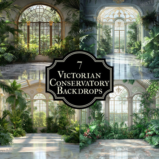 Victorian Conservatory Backdrops | Vintage Greenhouse Backgrounds | Digital Download