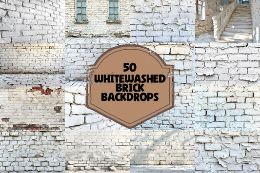 Whitewashed Brick Backdrops for Rustic Photography, Textured Vintage Digital Backgrounds, Clean Minimalist Event Decor Designs