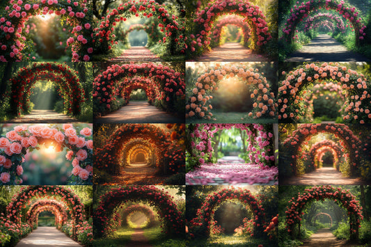 Blooming Garden Archway Backdrops, Floral Tunnel Backgrounds, Enchanted Scenes, Photography - Floral Backdrops - Fairy Backgrounds