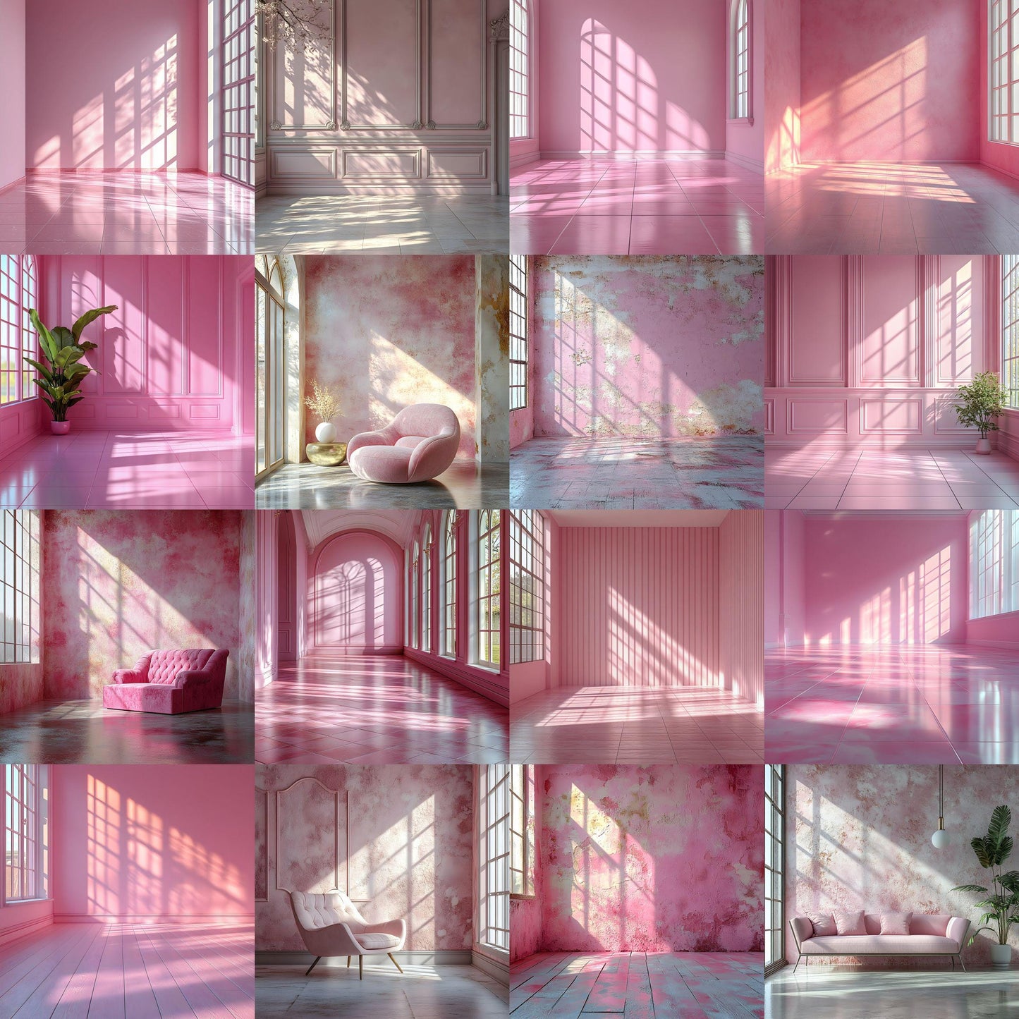 Pink Pastel Backdrops - Room Interiors, Photography Backdrops, Pastel Rooms, Maternity Digital Backdrop, Wedding Studio Overlays
