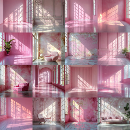 Pink Pastel Backdrops - Room Interiors, Photography Backdrops, Pastel Rooms, Maternity Digital Backdrop, Wedding Studio Overlays