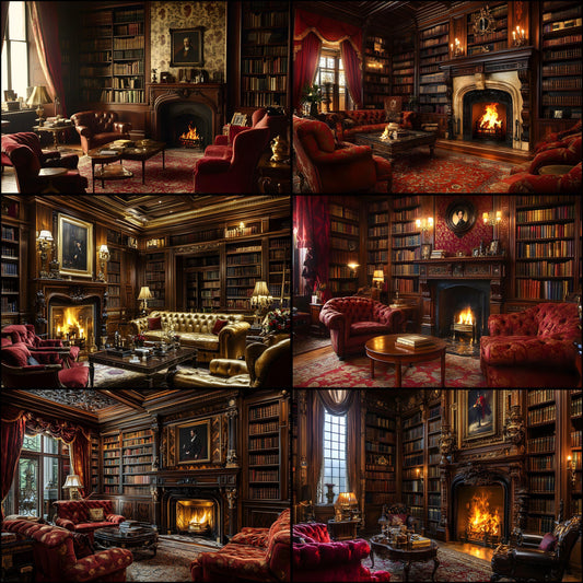 Century London Club Backdrops - 16 JPGs | Victorian Study Digital Backgrounds, Old English Library Photo Props