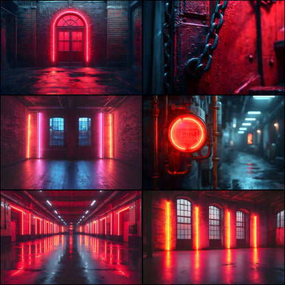Neon Industrial Rustic Photography Backdrop Set, Urban Digital Backgrounds for Portraits, Graffiti Wall Photo Overlays, LBXD