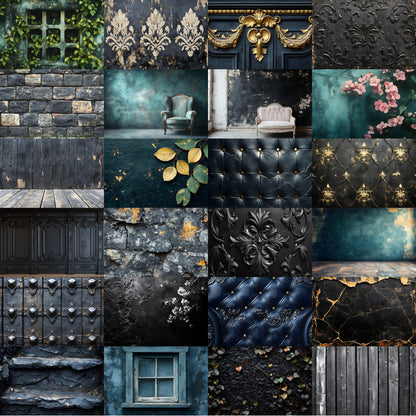 Vintage Black Textured Wall Digital Backdrop, Dark Photography Background for Portrait, Moody Fine Art Texture