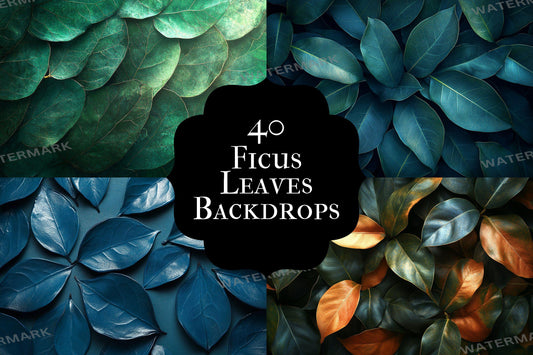 Ficus Leaves Digital Backdrops: 4Green Botanical Nature Textures for Photography & Tropical Art - Leafy Green Textured Backgrounds