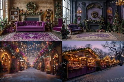 Purple Christmas Backdrops, Christmas Background, Digital Christmas Wallpapers, Photoshop, Photography Backdrops - 3:2 Ratio
