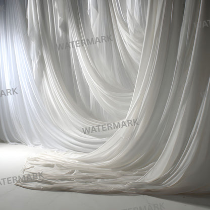 White Fabric Draped Floor Digital Backdrop, Photography Background for Newborns, Product Photography, Square RatioTexture, Wrinkled Cloth Fabric