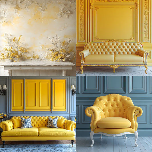 Yellow Pastel Room Digital Backdrop, Square Photography Background for Portrait, Food, Product Photography, Social Media Content, and Online Shop