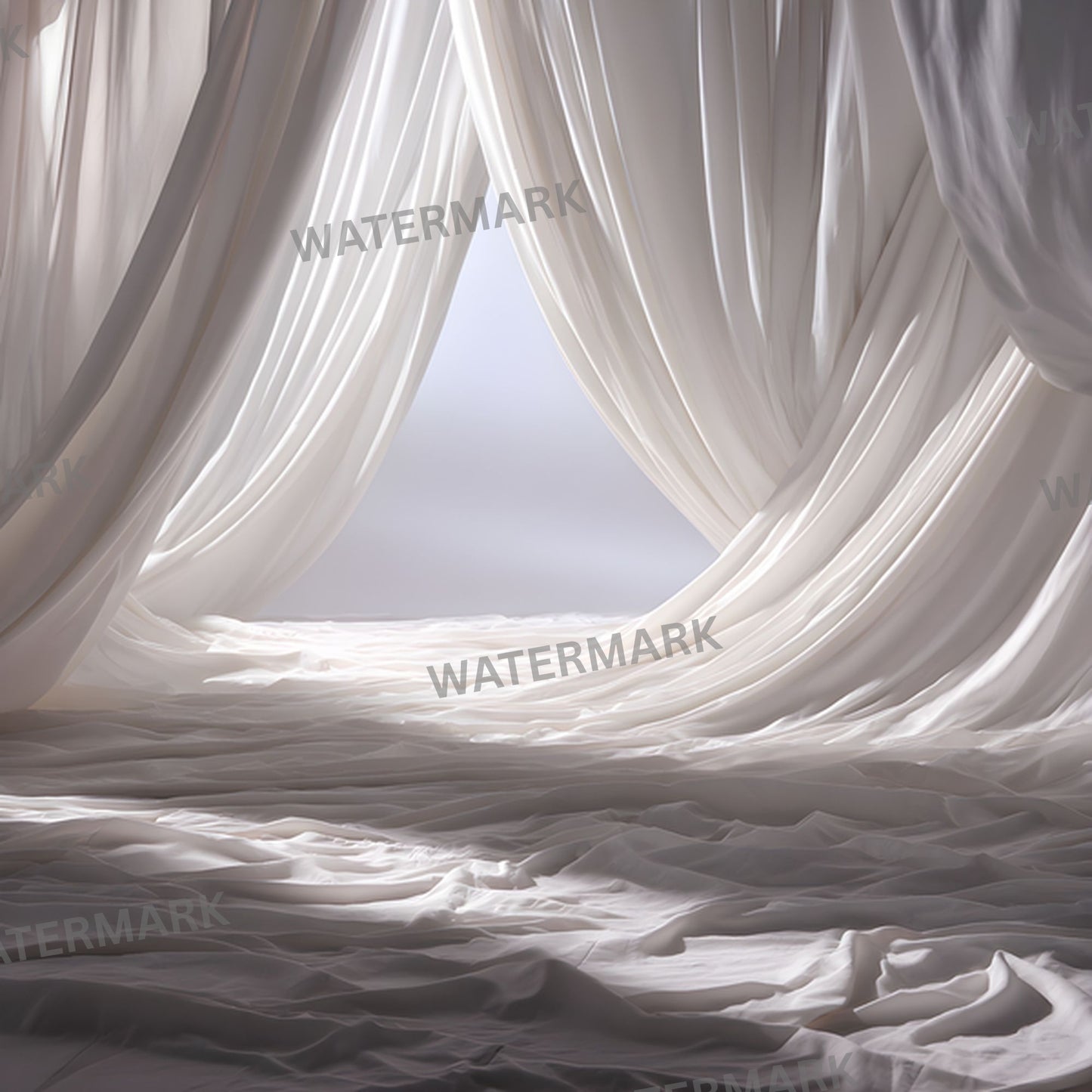 White Fabric Draped Floor Digital Backdrop, Photography Background for Newborns, Product Photography, Square RatioTexture, Wrinkled Cloth Fabric
