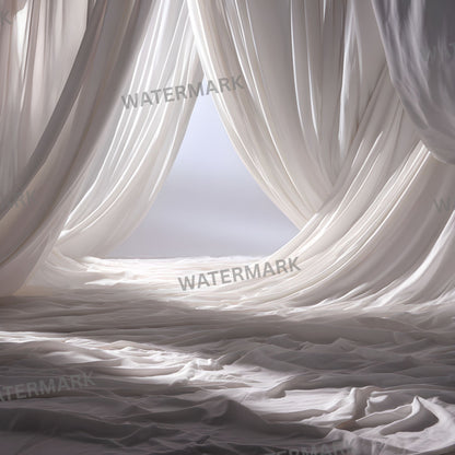 White Fabric Draped Floor Digital Backdrop, Photography Background for Newborns, Product Photography, Square RatioTexture, Wrinkled Cloth Fabric