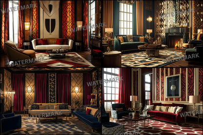 Art Deco Living Room Digital Backdrop, Elegant Interior Background for Photography, Virtual Photo Studio, Zoom Meeting, and Creative Composites