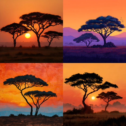African Safari Sunset Digital Backdrop, Trees Photography Background for Wildlife, Nature Photo, Square High-Resolution Image, Instant Download