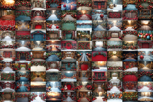 Christmas Outdoor Backgrounds Collection ��������� Winter Holiday-Themed Photoshop Backdrops for Festive Photography & Seasonal Photo Editing