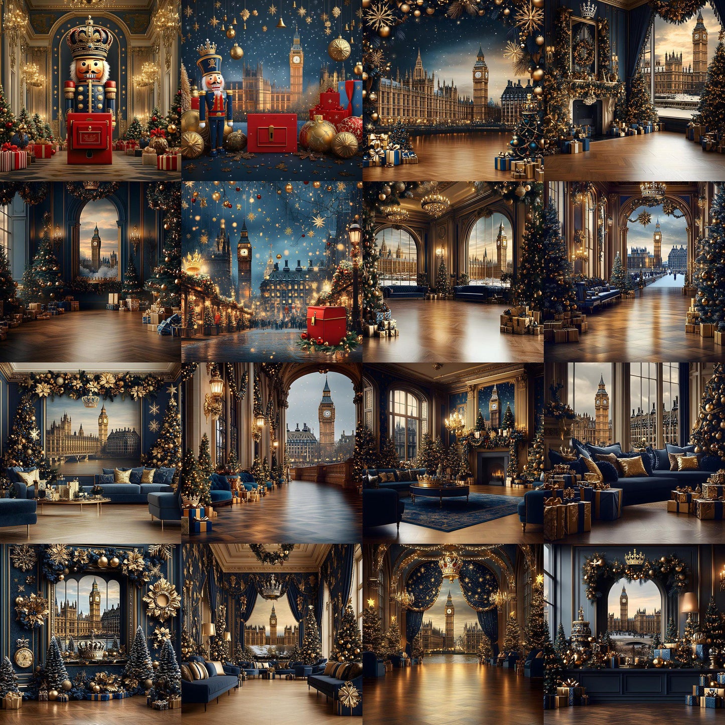 Royal Christmas Backdrops | Nutcracker, London, British | Navy and Gold Christmas Festive Backdrops, Holiday Season Christmas Background