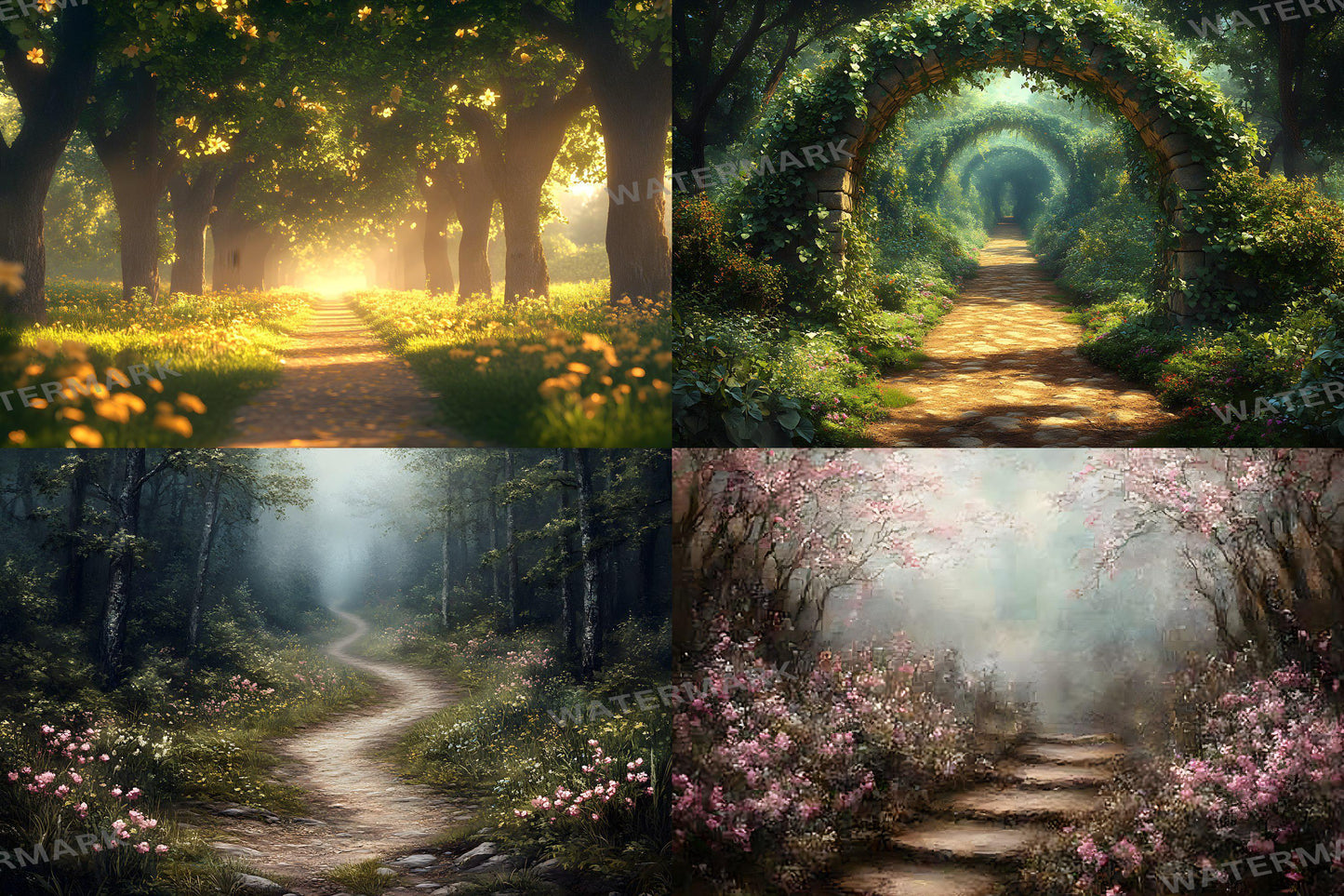 Enchanted Forest Backdrops for Photography ��������� Magical Digital Portraits Backgrounds, Magic Woodland, Lush Green Tree & Floral Backdrops