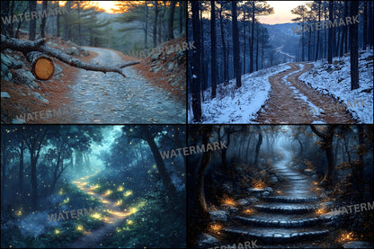 Wooded Trail Dusk Digital Backdrop, Enchanted Forest Background, Photography, Scenic Photo Overlay, Fantasy Portrait, Nature Scene