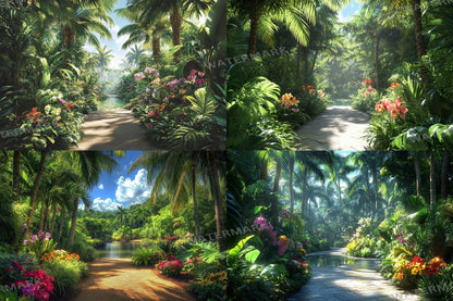 Lush Tropical Botanical Escape Backdrop: PNGs for Commercial Photography, Rich Rainforest Setting, Immersive Digital Backdrops