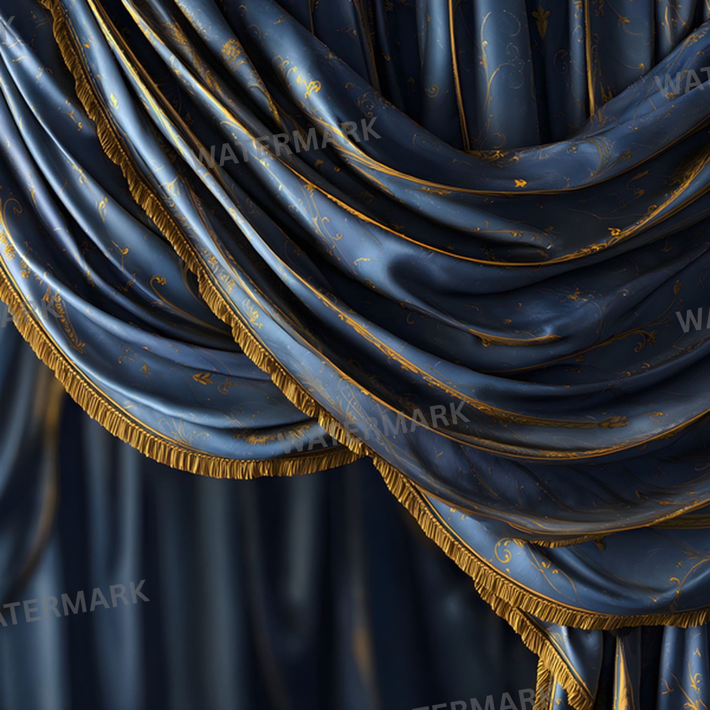 Sapphire Blue Gold Curtain Backdrop, Elegant Photography Background, Digital Download for Stunning Portraits, Wedding & Party Photo Booths, Square Image