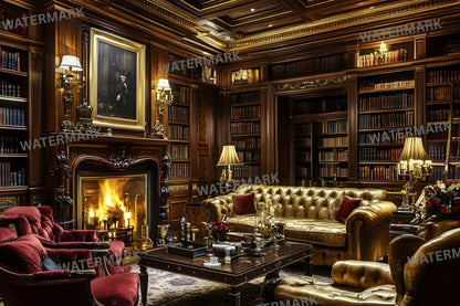 Century London Club Backdrops - 16 JPGs | Victorian Study Digital Backgrounds, Old English Library Photo Props