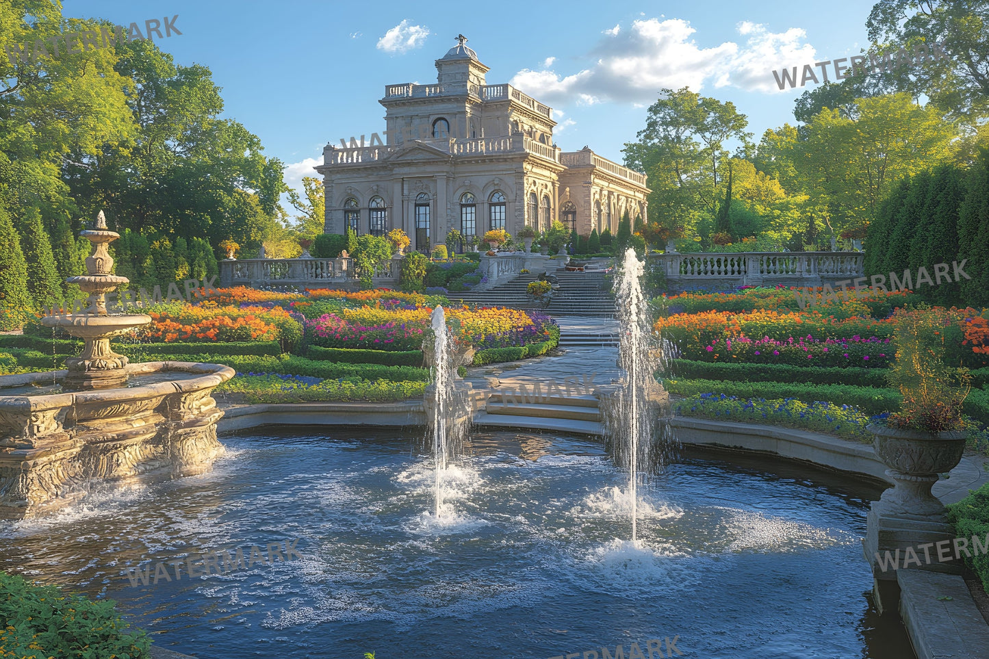 Grand Baroque Garden Digital Backdrop, Ornate Photography Background, Elegant Floral Scene for Portrait Photoshoot, Fairytale Garden Image