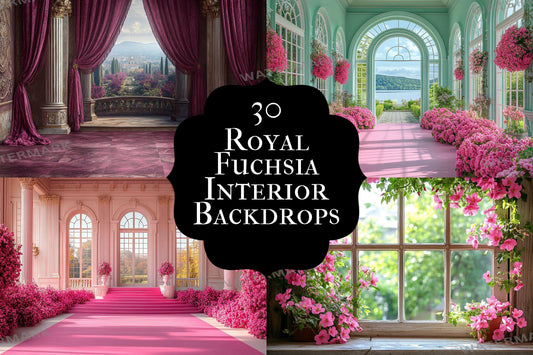 Royal Wedding Digital Backdrops for Vibrant Pink Photography | Luxury Fuchsia Palace Dream Room Photography Scenes - Wedding Backdrops