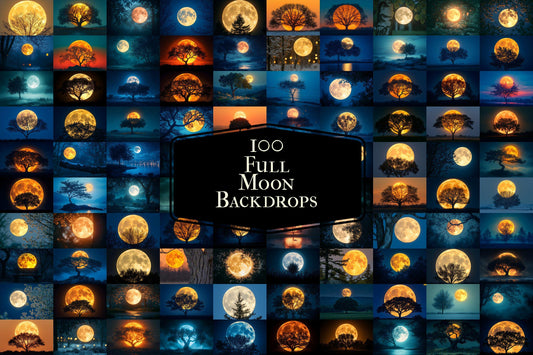 Full Moon Backdrops | Lunar Night Sky Digital Backgrounds | Moonlight Scene Photography | Witchy Halloween Moon | Photoshop Composite