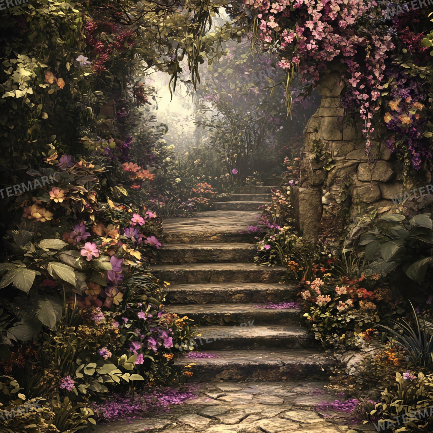 Secret Garden Digital Background, Forest Tree, Digital Backdrop, Nature, Photoshop Composite, Floral Background, Flower Garden backdrops