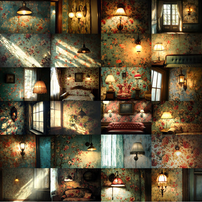 Vintage Wallpaper Room Digital Backdrop, Photography Backgrounds, Antique Interior Photo Prop, High-Resolution Download for Photographers