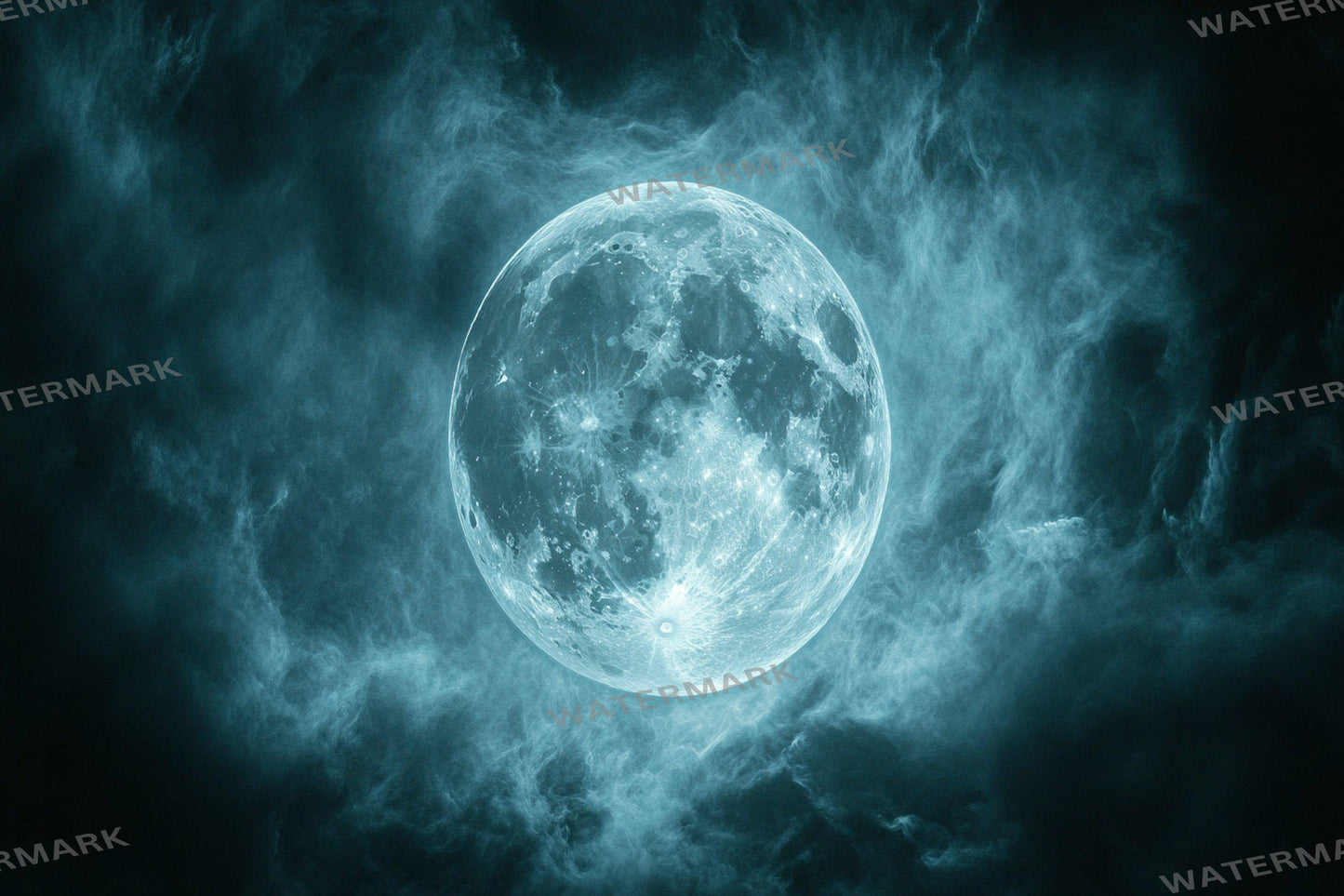 Celestial Moons streaming background, 16:9 ratio. Dreamy moons, starry sky, glowing landscape, digital backdrop. Photography Background