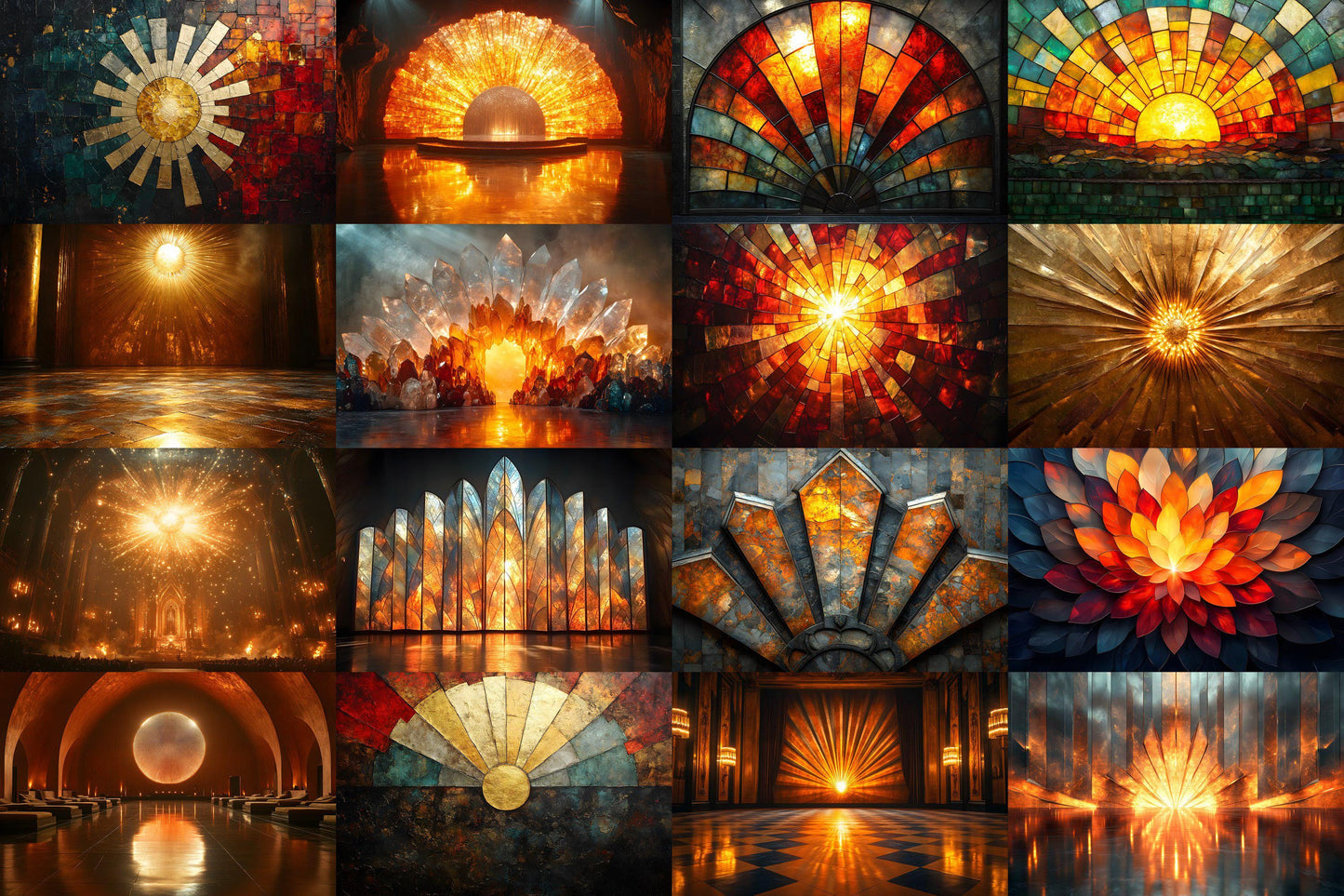 Sunburst Deco Digital Backdrops | Art Deco Sunburst Textures | Golden Sunburst Backgrounds for Photoshop, Photography & Composites