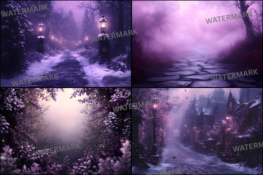 Gothic Purple Christmas Backdrop Collection, Eerie Holiday Backgrounds, Dark Festive Digital Images, Unique Photography Overlays, Ratio