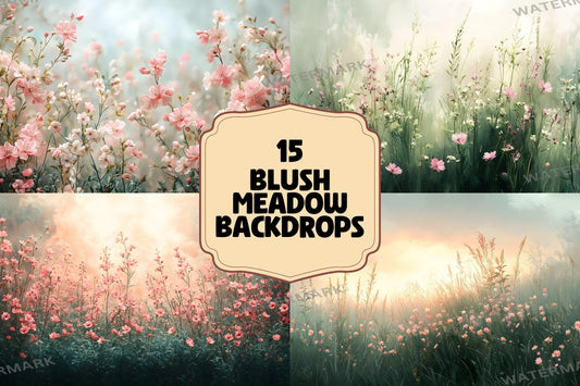Blush Meadow Backdrops | Soft Floral Landscape | Dreamy Wildflowers | Pastel Spring Fields | Digital Backgrounds - Spring Floral Backdrop