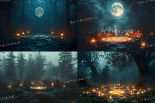 Midnight Coven Backdrops, Digital Backgrounds  | Moon Backdrop and Mystical Forest Gatherings for Fantasy Photography - Full Moon