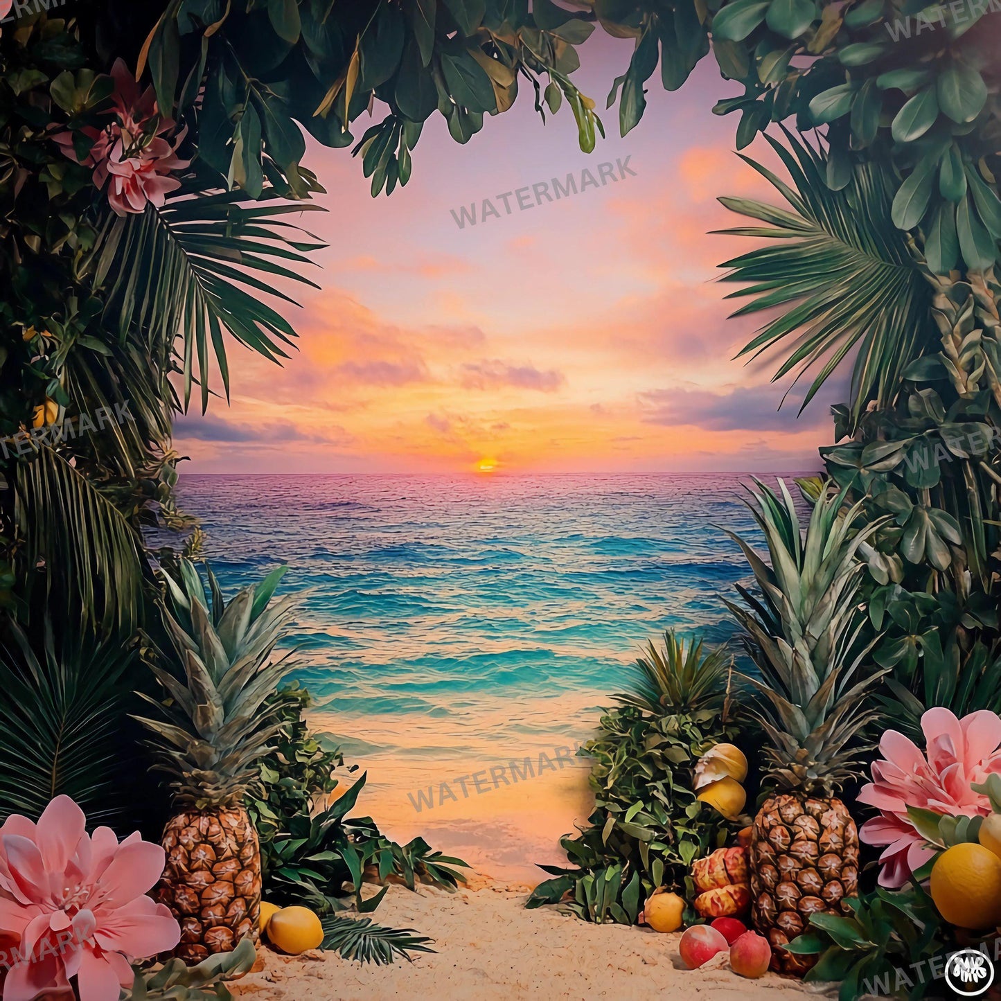 TROPICAL PHOTOGRAPHY BACKDROPS Digital Backgrounds for Photography, Bright Colorful Beaches, Palm Trees, Oceans & Floral Scene Overlays