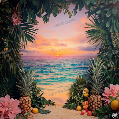 TROPICAL PHOTOGRAPHY BACKDROPS Digital Backgrounds for Photography, Bright Colorful Beaches, Palm Trees, Oceans & Floral Scene Overlays