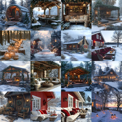 Enchanting Nordic Christmas Backdrops - Festive Winter Wonderland Scenes for Holiday Photography, Digital Art, Kids, Family Portraits