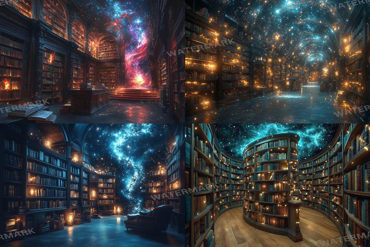 Celestial Library Dream Backdrops for Digital Art  Photography - Warm Inviting Aesthetic PNGs 00x00px
