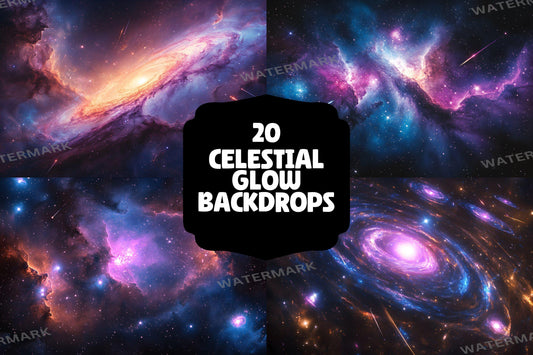 Celestial Glow Backdrops | Cosmic Galaxy Digital Backgrounds | Vibrant Nebula Space Art | Fantasy Sci-Fi Aesthetic | Photography Backdrop